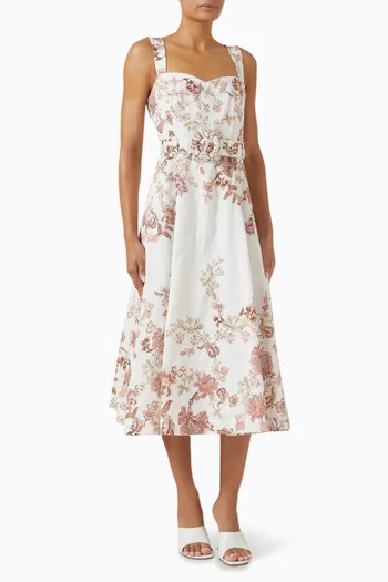 Dizi Floral-print Midi Dress in Cotton
