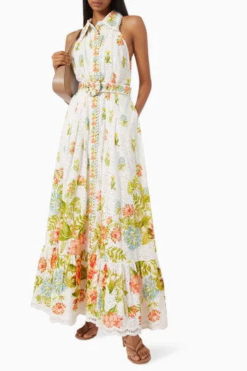 Dhun Collar Maxi Dress in Cotton Schiffli
