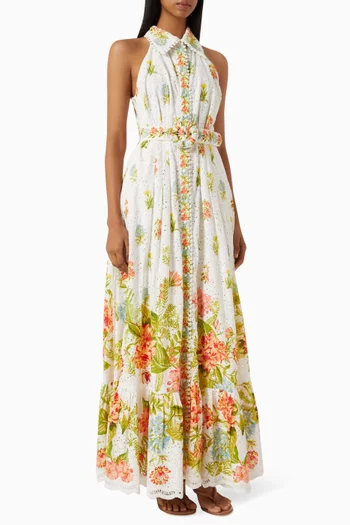 Dhun Collar Maxi Dress in Cotton Schiffli