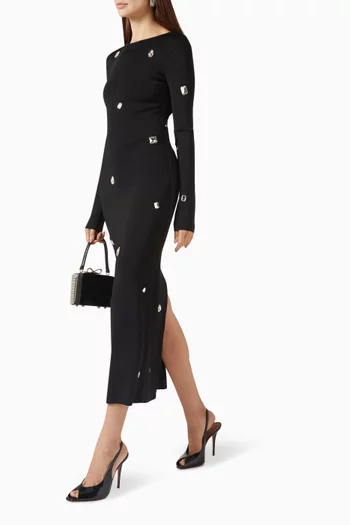 All-over Crystal-embellished Midi Dress in Knit
