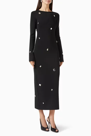 All-over Crystal-embellished Midi Dress in Knit