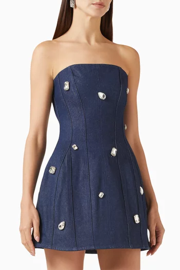 All-over Rhinestone-embellished Mini Dress in Denim