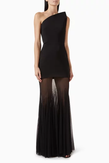 Godet Dress in Satin & Mesh