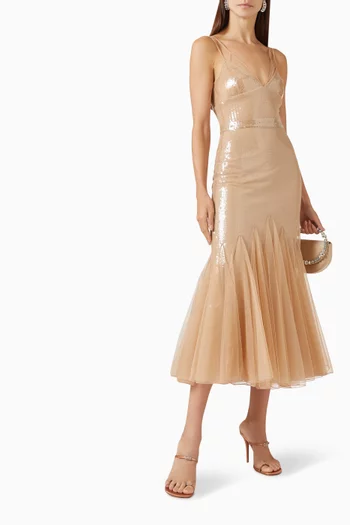 Sequin-embellished Midi Dress in Tulle