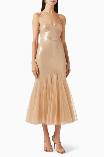 Sequin-embellished Midi Dress in Tulle
