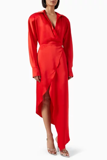 Wrap Shirt Dress in Satin