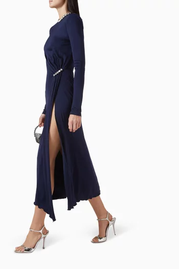 Crystal-embellished Drape Dress in Jersey