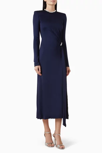 Crystal-embellished Drape Dress in Jersey