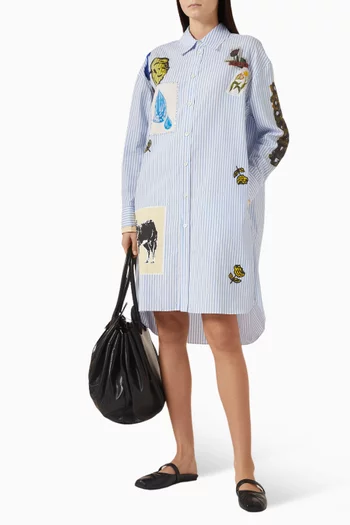 فستان بنمط قميص بنقشة مخططة بوبلين