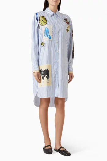 فستان بنمط قميص بنقشة مخططة بوبلين