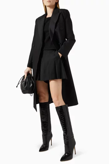 معطف بصفي أزرار مزيج صوف وحرير