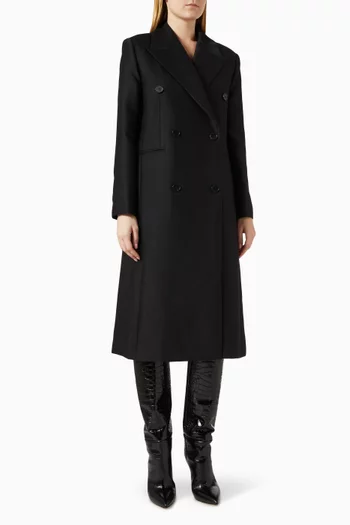 معطف بصفي أزرار مزيج صوف وحرير