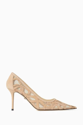 Ribbon Bow 85 Pumps in Mesh & Suede