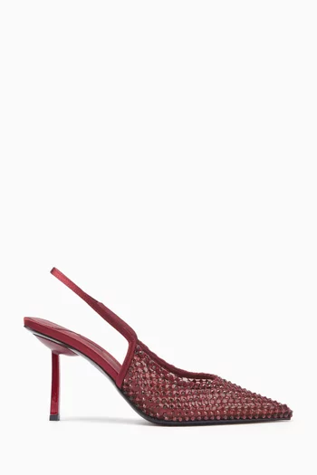 Gilda 80 Embellished Slingback Pumps in Mesh & Leather