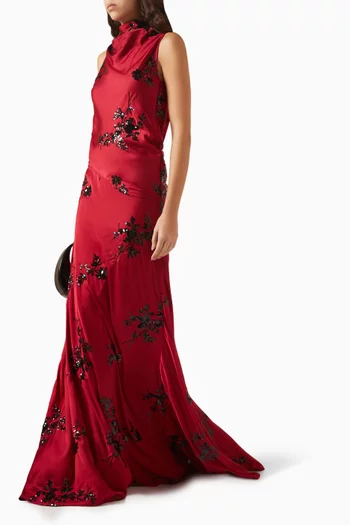 Embroidered Mermaid Bias Skirt in Satin