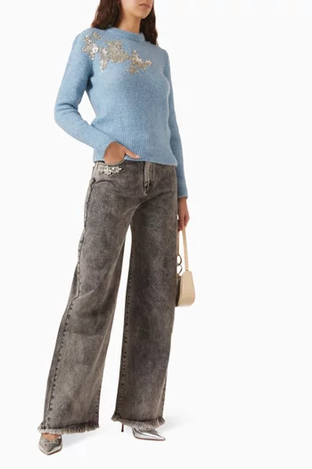 Embellished Crewneck Sweater in Aplaca-knit