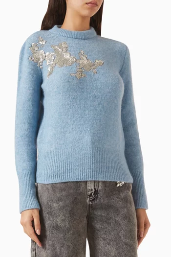 Embellished Crewneck Sweater in Aplaca-knit