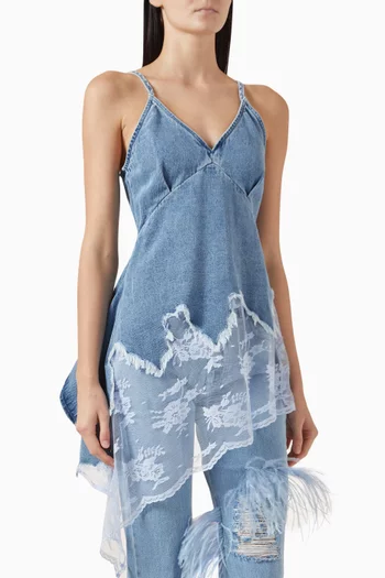 Asymmetrical Lace Strappy Top in Denim