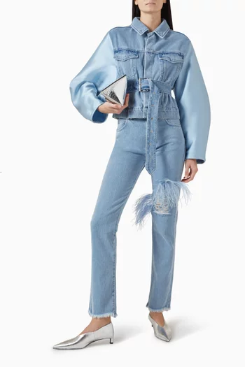 جاكيت تراكر بأكمام ميكادو منفوخة دينم