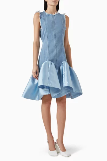Mikado-puff Mini Dress in Denim