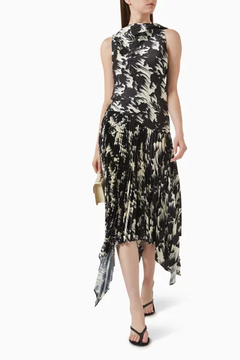 Floral-print Midi Skirt in Plissé