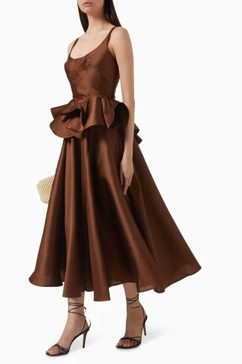 بلوزة بتصميم مشد وحافة على شكل جرس قماش ميكادو