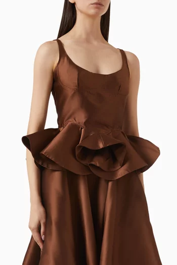 بلوزة بتصميم مشد وحافة على شكل جرس قماش ميكادو