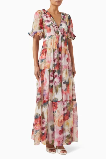Floral-print Ruffe Dress in Organza