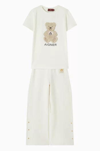 Teddy Embroidered T-shirt in Cotton