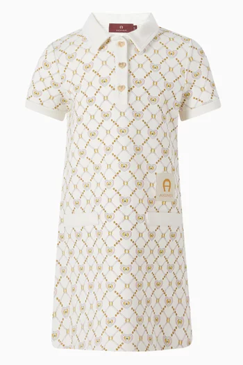 فستان متوسط الطول مزين بنقشة بالكامل