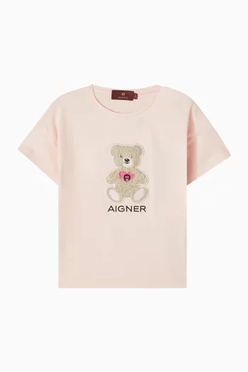 Teddy Embroidered T-shirt in Cotton