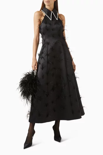 Grace Feather-trim Dress in Satin