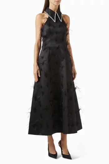 Grace Feather-trim Dress in Satin