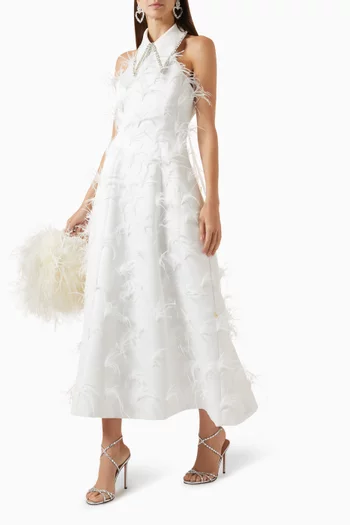Grace Feather-trim Dress in Satin