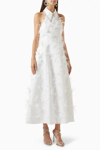 Grace Feather-trim Dress in Satin