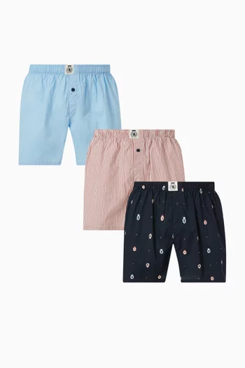 Printed Boxer Shorts in Cotton, Set of 3
