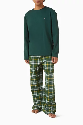 طقم بيجاما قطن بنقشة فلانيل قطن مريح 