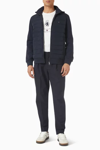 Mixed Panel Zip-thru Hoodie in Cotton-blend