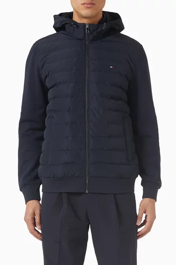 Mixed Panel Zip-thru Hoodie in Cotton-blend