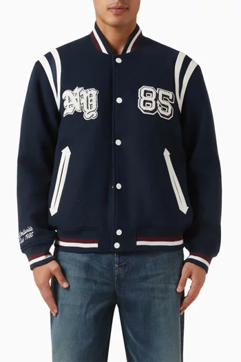 Varsity Logo Appliqué Bomber Jacket in Wool-blend