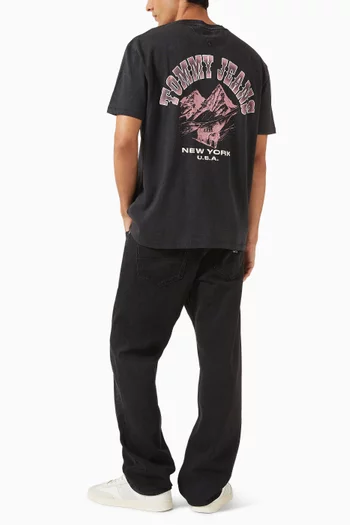 تي شيرت فضفاض مزين بطبعة قطن