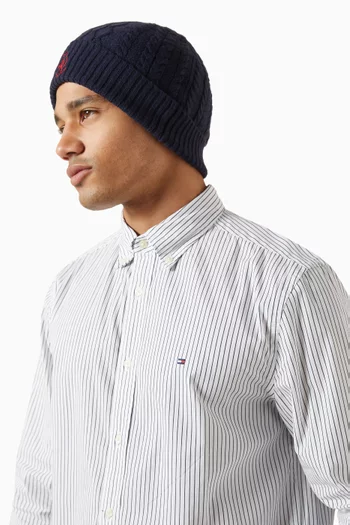 TH Crest Cable Knit Beanie in Wool-blend