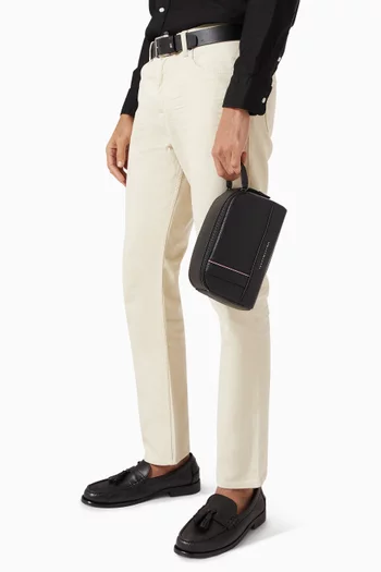 حقيبة مستحضرات العناية الشخصية بشريط شعار الماركة جلد صناعي