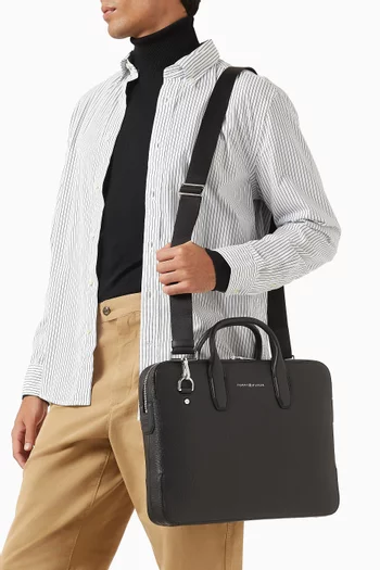 حقيبة كمبيوتر محمول للعمل بشعار تومي هيلفيغر جلد