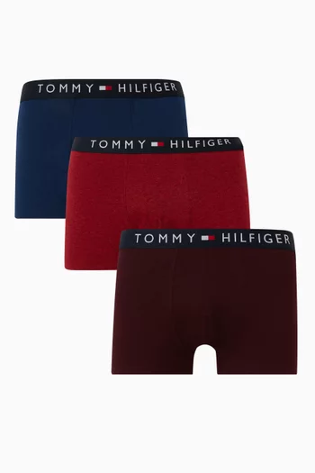Logo Waistband Trunks in Cotton Blend, Set of 3