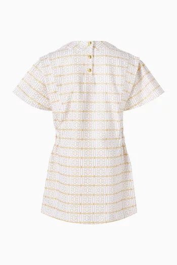 فستان بنقشة مخططة وشعار الماركة قطن