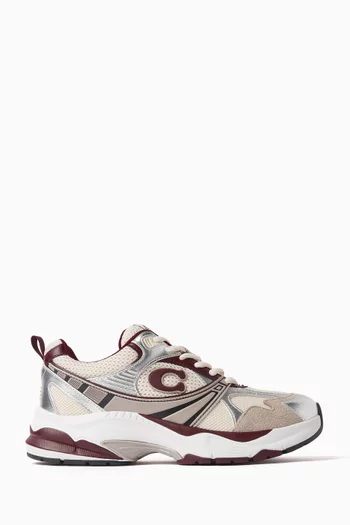 سنيكرز بشعار حرف C قماش شبكي وجلد