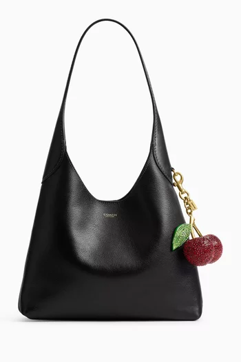 Cherry Crystal-embellished Bag Charm in Gold-tone Metal