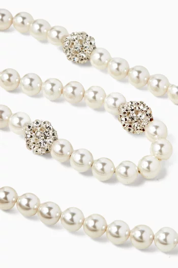 Strass & Pearl Wrap-around Necklace in 24kt Gold-plated Brass
