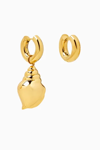 Mix & Match Hoop & Seashell Earrings in 24kt Gold-plated Brass